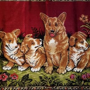Vintage 60s Corgi Dog Wall Tapestry Mid-Century Modern Art